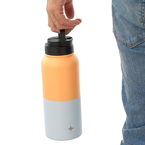 JoyJolt Triple Insulated Water Bottle with Straw Lid AND Flip Lid! 32oz Large Water Bottle, 12 Hour Hot/Cold Vacuum Insulated Stainless Steel Bottle. BPA-Free Leakproof Water Bottles - Thermos Bottle - color: Orange/Blue, size: 32 Ounces