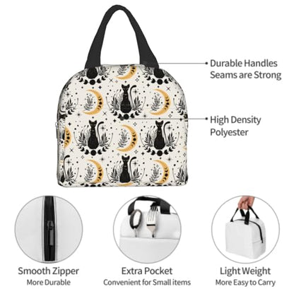 Nerxy Boho Cat Insulated Lunch Bag Cute Cats Magic Moon Witchy Lunch Box Containers Animal Reusable Soft Meal Tote Bag Kit Lunchbox for Women Kids Adults Work School Office Picnic Beach 8x5x8.5inch - color: boho cat