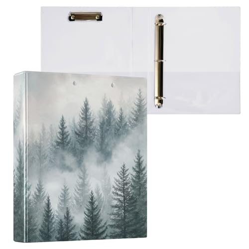 Watercolor Mist Forest Pine Tree Binder 3 Ring 1.5 Inch Binder with Clipboard&Pockets, Hardcover Binders Heavy Duty Large File Folder for Office School Supplies - Holds 200 Sheets - color: Mist Pine Tree Forest, size: 1 Pack-12.4x10.63in