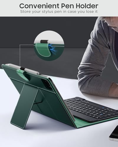 MoKo Universal Tablet Case with QWERTY Keyboard for 9",9.7",10.1",10.2",10.4",10.5",10.9",11" Tablet, with Removable Wireless Bluetooth Keyboard&Pen Holder for iPad Samsung Fire Pixel, Midnight Green - color: Midnight Green