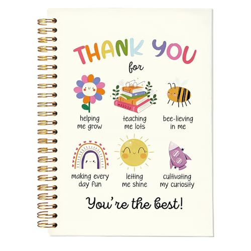 Thank You Teacher Notebook Journals, Best Teacher Appreciation Gifts for Women, Cute Floral Hardcover College Ruled Spiral Notebook Journal for Work Notes Journaling, 5.5x8.3 Inch - color: Thank