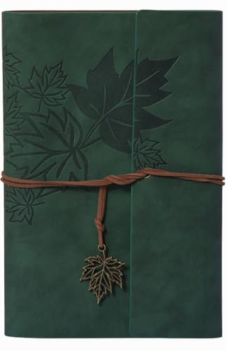 Leather Writing Journal Notebook,Classic Spiral Bound Notebook Refillable Diary Sketchbook Gifts with Unlined Travel Journals to Write in for Girls and Boys(Leaves,A6/Dark Green) - color: 03-A6/GreenMaple