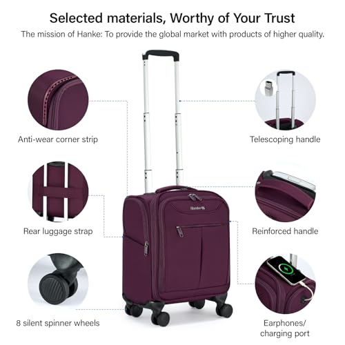 Hanke Underseat Carry On Luggage with Wheels, Lightweight Small Suitcase Airline Approved 16 Inch Softside Personal Item Travel Bag for Women Men, Compact Under Seat Luggage with Spinner Wheels,Purple - color: Purple