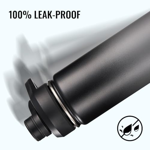 Fijinhom Insulated Water Bottle with Handle, 304 Stainless Steel Water Bottles with Wide Mouth, Double Wall Vacuum Sports Water Bottle, BPA Free, Keep Cold and Hot, 24 Ounces, Black/Gray - color: Black/Gray, size: 24 Ounces