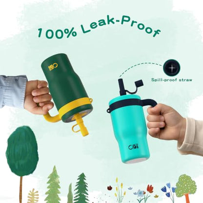 OISIZ 14oz Kids Tumbler with Straw Lid & Handle,Kids Cup with Animal Accessory for School,Kids Water Bottles with Dust-proof Cover,Leakproof Water Bottles,316 Stainless Steel,Keep Cold 24 Hours-green - color: Forest Green