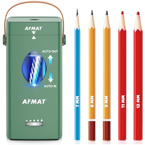 AFMAT Electric Pencil Sharpener, Rechargeable & Cordless, Fully Automatic Pencil Sharpener for Classroom, Auto in & Out, 5 Sharpness Modes, Heavy Duty Sharpeners for 6-12mm No.2/Jumbo Pencils PSC7 - color: Green