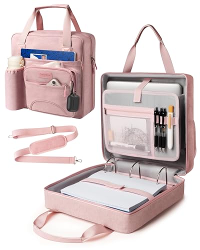 Upgraded 3 Rings Zipper Binder Organizer 3 Inch Zippered Binders with Strap Large Zip Up Portfolio Folder Bag with 9 Pockets 13“ 14” Laptop Compartment for Office Travel, Pink - color: Pink, size: 3 Way to Carry