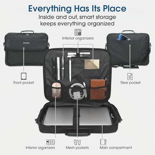 MANHATTAN Laptop Shoulder Bag Carrying Case – Slim Briefcase Style, Clamshell Opening, Padded Compartments–3 Yr Mfg Warranty - size: 15.6 Inch