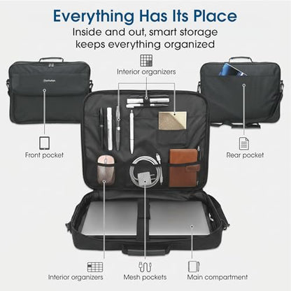 MANHATTAN Laptop Shoulder Bag Carrying Case – Slim Briefcase Style, Clamshell Opening, Padded Compartments–3 Yr Mfg Warranty - size: 15.6 Inch