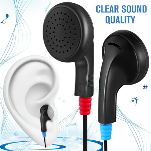 Kanayu 100 Pack Earbuds Bulk Earphones for School Classroom, Student Wired Earbuds Headphones Without Mic, Earphones Bulk for Adults School Library Laptop, Individually Bagged (Black) - color: Black