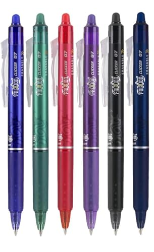 Advantage Gifts Frixion Clicker Retractable Erasable Gel Pens Fine Point (.7mm) Assorted Colors Ink 6-pk; Bundle with Plastic Reusable Pouch - color: Primary, size: 1 Count (Pack of 6)