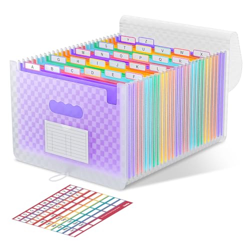 ThinkTex 26 Pockets Expanding File Folders, Accordion File Organizer | Monthly Bill Receipt Documents Organizer, A-Z Colorful Tabs, Letter/A4 Size for Classroom Office Home Hospital - Purple - color: Purple