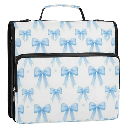 Caikeny 3 Ring Zipper Binder Coquette Bow Blue Polka Dots 1.5 inch Binders Bag with Shoulder Strap and Handle Expanding File Pockets - color: Multicolored 1z2.15