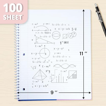 ONAVIA 1 Subject Spiral Notebook College Ruled 3 Pack, 200 Pages, Black | 100 Sheets, 9 x 11 in, Waterproof Plastic Cover, Durable, 3-Hole Punched, Divider, Double-Sided Pocket, Study - color: Black, size: 8.5 x 11''