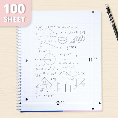 ONAVIA Pink 1 Subject Spiral Notebook College Ruled 3 Pack, 200 Pages | 100 Sheets, 9 x 11 in, Waterproof Plastic Cover, Durable, 3-Hole Punched, Divider, Double-Sided Pocket, Study - color: Pink, size: 8.5 x 11''