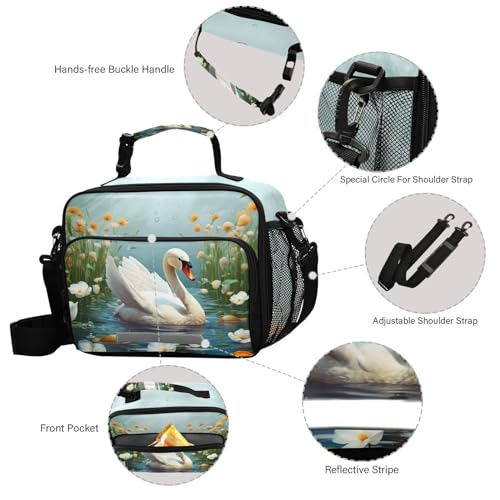 Swan Flower Kids Lunch Box Insulated Lunch Bags Cooler Tote Bag with Removable Shoulder Strap for Boy Girl Student 20848306 - color: Swan