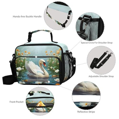 Swan Flower Kids Lunch Box Insulated Lunch Bags Cooler Tote Bag with Removable Shoulder Strap for Boy Girl Student 20848306 - color: Swan