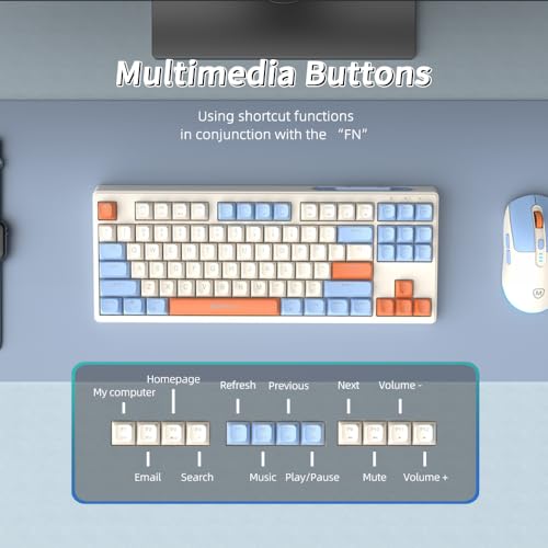 Wireless Keyboard and Mouse Combo with USB-C Dongle for PC Laptop Computer, 2.4 GHz Rechargeable RGB Backlit Creamy Keyboard Works with Windows & MacOS (Light Blue) - color: Light Blue