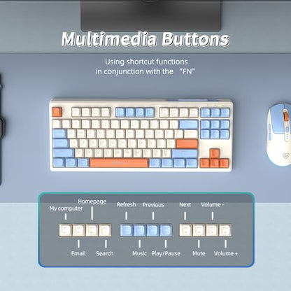Wireless Keyboard and Mouse Combo with USB-C Dongle for PC Laptop Computer, 2.4 GHz Rechargeable RGB Backlit Creamy Keyboard Works with Windows & MacOS (Light Blue) - color: Light Blue