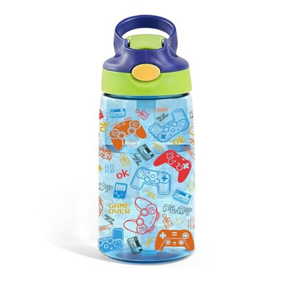 Game 14oz Kids Water Bottle with Straw - Leakproof BPA-Free Plastic Pop-Up Spout, Reusable Leak Proof Travel Bottle for Gaming & Outdoor Sports - color: 1Game