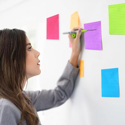 9 Pack Lined Sticky Notes 4x6 in Post Sticky Notes with Lines, 9 Bright Colors Self Sticky Notes Pad Its, Large Ruled Sticky Note for Office, Home, 35 Sheets/Pad - size: 4x6 in