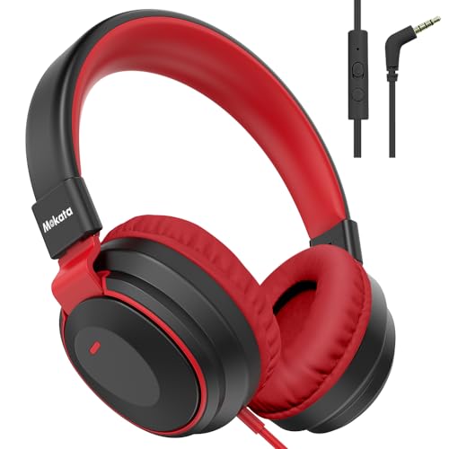 Mokata Headphone Kids Volume Limited 85/94dB Wired Over-Ear/On-Earr Foldable Headset with Inline Cable Aux 3.5mm Cord Mic for Toddler Boy Girl Child Back to School Study Pad Tablet Black - color: Black