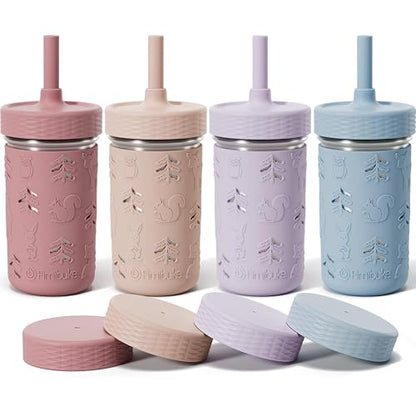 Fimibuke Toddler Cups Spill Proof, 12 OZ Sippy Cups for Kid Girl Boy, Stainless Steel Tumbler with Lid, Removable Silicone Straw & Sleeve, BPA Free Dishwasher Safe Water Bottle Snack Container 4 Pack - color: Dark Pink/Light Pink/Purple/Blue, size: 12 Oun
