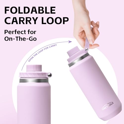 GREYLOCK 40 oz Insulated Water Bottle with Straw Lid, Leakproof Reusable Stainless Steel Vacuum Flask, 24hr Cold & Hot, Carry Handle & Silicone Spout, BPA-Free for Gym, Hiking, Travel,Purple - color: Lilac, size: 40 Ounces