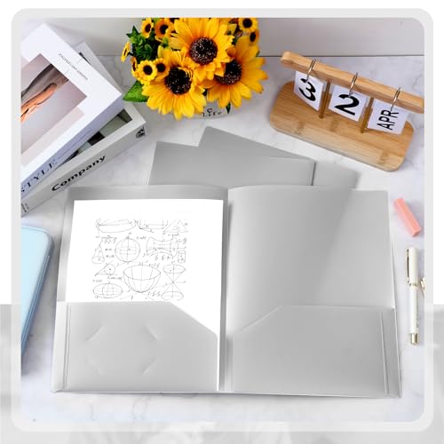 Gueevin 100 Pack Plastic Folder with Pockets, 2 Pocket Folders, Plastic Glossy Folders Fit Letter Size Paper, Heavy Duty Durable File Folder with Business Card for Home Office School (Gray) - color: Grey