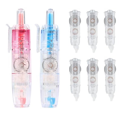 Refillable Correction Tape, 157 ft Total – 2 Pre-Filled Dispensers + 6 Snap-In Refills, School & Office Supplies, Pink & Blue - color: Pink+Blue