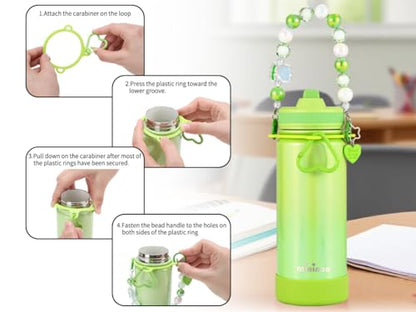 Mininoo Kids Water Bottle for School - 16 oz Stainless Steel Insulated Water Bottle with Ceramic-Lined, Leakproof Straw Lid & Beaded Handle for Girls & Boys - color: Sparkle Lemon