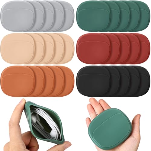 Sabary 30 Pack Silicone Wired Earbud Case Bulk Portable Headphone Organizer with 6 Colors Data Cable Storage Case for Back to School Office Staff Gifts Travel Commute Office