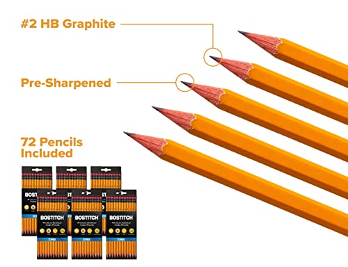 Bostitch Office Premium #2 Pencils, American Cedar Wood, Pre-Sharpened, HB Graphite, 72-Pack - size: 1 Count (Pack of 72)
