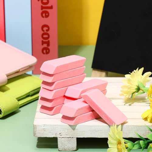 12 Count Light Pink Pencil Erasers Rectangular Rubber Eraser Bulk for Bag Supplies Gift Teacher Student - color: Light Pink