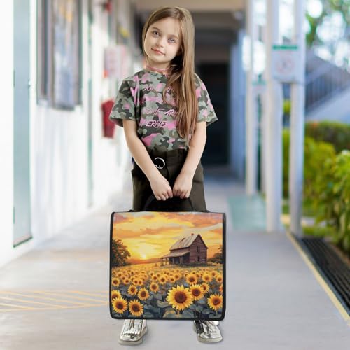 3 Ring Zipper Binder Wooden House Sunflower Binders Bag with Shoulder Strap 500 Sheets Paper Organizer Trapper Keeper Documents Storage File Folder for School Office - color: A496