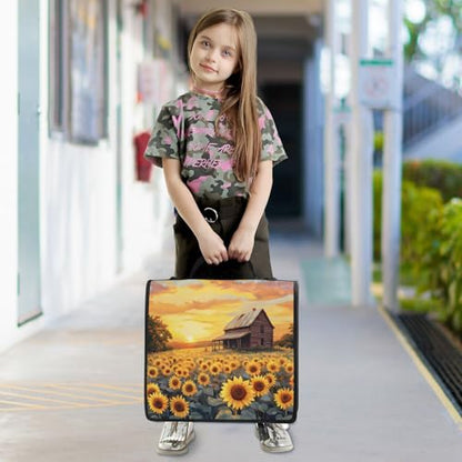 3 Ring Zipper Binder Wooden House Sunflower Binders Bag with Shoulder Strap 500 Sheets Paper Organizer Trapper Keeper Documents Storage File Folder for School Office - color: A496