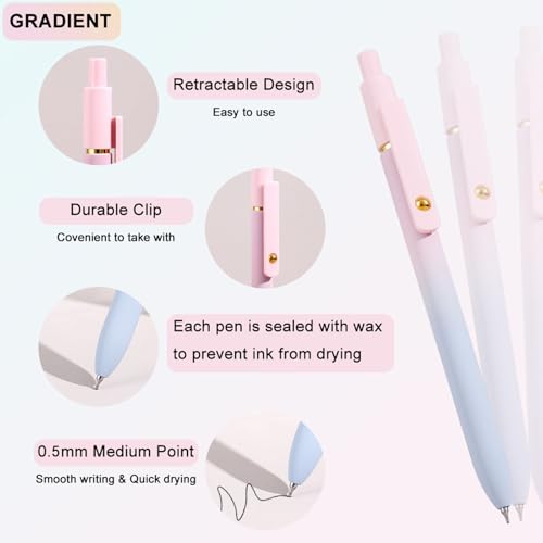 ITAWIXS Gel Pens, 6 Pcs 0.5mm Quick Dry Black Ink Pens Fine Point Smooth Writing Pens, Cute Office School Supplies Gifts for Women - color: Gradient
