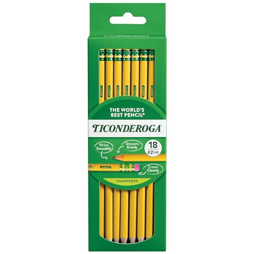Ticonderoga Wood-Cased Pencils, Pre-Sharpened, #2 HB Soft, Yellow, 18 Count - size: 18 Count (Pack of 1)