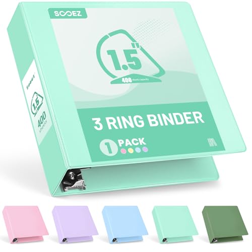 Sooez BinderX Extra Durable 1.5 Inch 3-Ring Binder, Holds 400 Sheets of 8.5x11 Paper, Customizable View Cover with Inside Pockets, Heavy Duty Binder for School, Light Green - color: Light Green, size: 1.5 inch