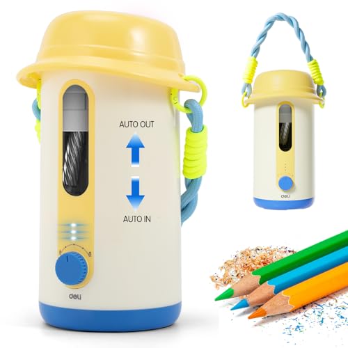 Electric Pencil Sharpener, Low Noise Fully Automatic Pencil Sharpener for Classroom,6.9-10.8mm Colored/Jumbo Pencils, Auto in & Out,Rechargeable Hands-Free Sharpener for Home/Office,Yellow - color: Yellow