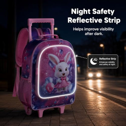 3Pcs Bunny Rolling Backpack for Girls, Kids School Backpacks with Wheels, Roller Bookbag with Lunch Box for Elementary Preschool(Pink) - color: Pink Rabbit