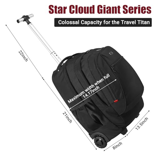 star cloud 21x14 x8 Rolling Backpack For Adults With wheel, Durable Wheeled Backpack With 17" Laptop Sleeve,Travel Carry on Backpack with Wheel for Convenience