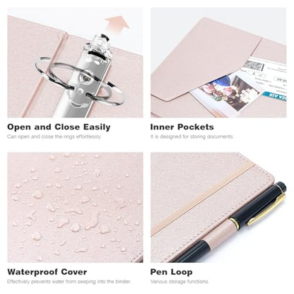 Ospelelf 3 Ring Binder with Clipboard 2 Inch Leather Binder for Letter Size (8.5" x 11"), Clipboard Binder with 5 Tab Dividers Back to School Supply, Rose Gold - color: Rose Gold, size: Letter Size - 2 Inch