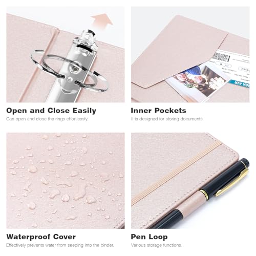Ospelelf 3 Ring Binder with Clipboard 2 Inch Leather Binder for Letter Size (8.5" x 11"), Clipboard Binder with 5 Tab Dividers Back to School Supply, Rose Gold - color: Rose Gold, size: Letter Size - 2 Inch