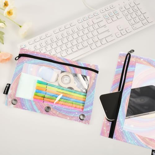 Gredecor 3 Ring Binder Pencil Pouch, Aesthetic Gradient Swirl Zippered Pen Case Pouches with Clear Window, 2 Pack Stylish Office & School Supplie - color: Aesthetic Gradient Swirl