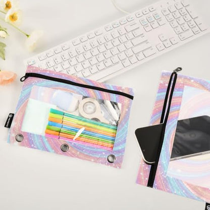 Gredecor 3 Ring Binder Pencil Pouch, Aesthetic Gradient Swirl Zippered Pen Case Pouches with Clear Window, 2 Pack Stylish Office & School Supplie - color: Aesthetic Gradient Swirl