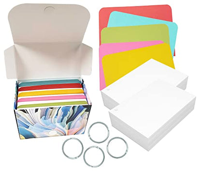 Debra Dale Designs - 4" x 6" Blank Index Cards Study Box System with Thick Bright Dividers - 200 Cards - 4 Rings - Premium Plus 326 gsm cardstock - 15 Point Thickness - Perfect for Advanced Students - style: 4 x 6 Blank Punched