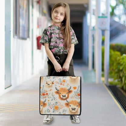 3 Ring Zipper Binder Highland Cow Wildflowers Binders Bag with Shoulder Strap 500 Sheets Paper Organizer Trapper Keeper Documents Storage File Folder for School Office - color: A1356