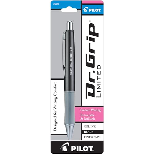 Pilot Dr. Grip Limited Refillable & Retractable Gel Pen, Black, Single Pen | Ideal for School, Journaling & Office Writing - color: Gray Barrel, size: 1 Count (Pack of 1)