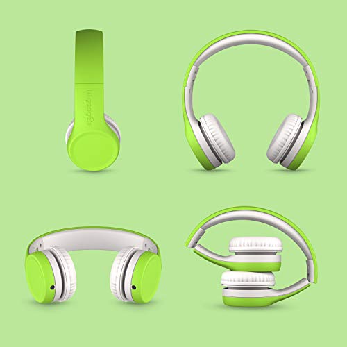 LilGadgets Connect+ Foldable Headphones, Adjustable Fit Soft Touch Padding for Kids with Mic, Volume-Limited & Noise Reduction On-Ear Wired Headset for School with SharePort - Green, Ages 3-14 - color: Green